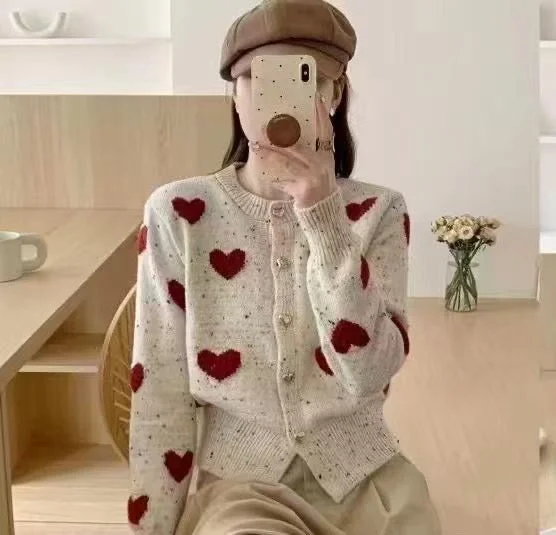 Open - Front Women's Cardigan - Style Mohair SweatersKiana Cute Woolen Sweater with Heart Detail Open - Front Women's Cardigan - Style Mohair SweatersKiana Cute Woolen Sweater with Heart Detail