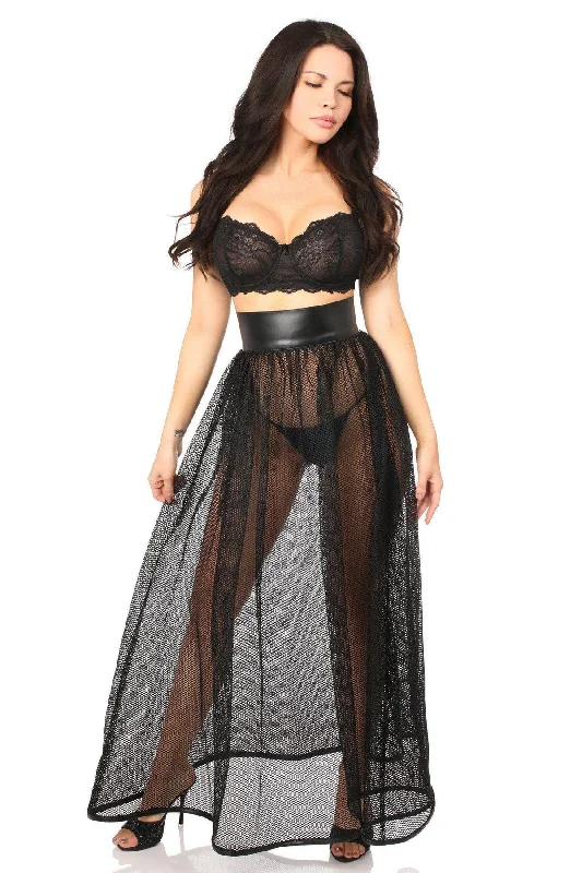 Plus Size Fishnet & Faux Leather Long Skirt