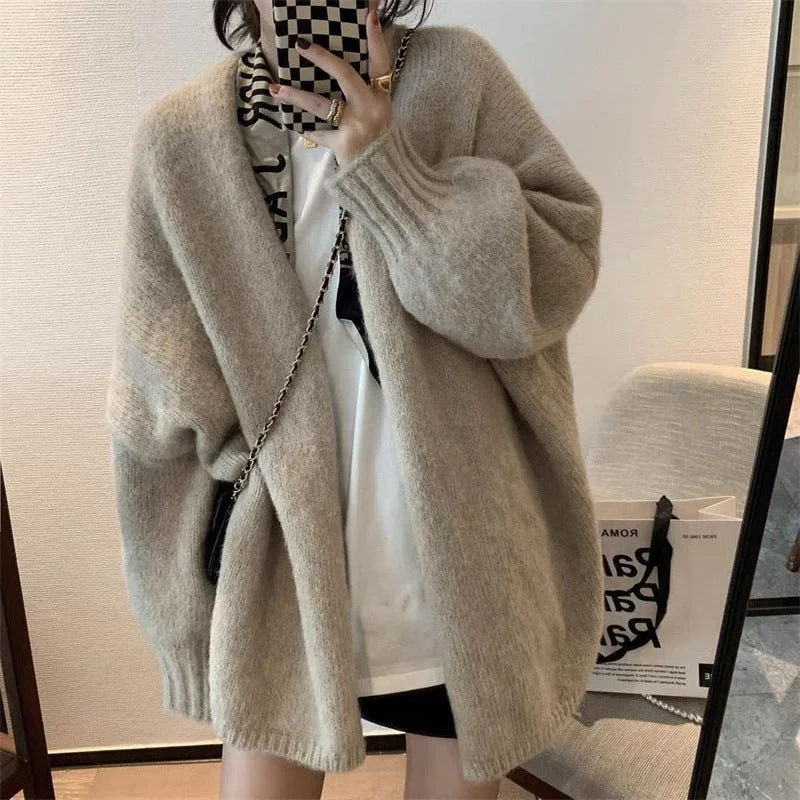 Boat Neck Women's Merino Wool Sweaters in Neutral ShadesLazy style knitted medium-length sweater cardigan Boat Neck Women's Merino Wool Sweaters in Neutral ShadesLazy style knitted medium-length sweater cardigan