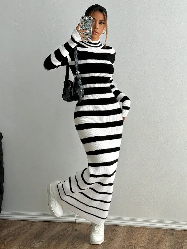 Plus Size Women's Oversized Chunky Knit SweatersMOOSTA Casual Chic Colorblock Striped Long Sweater Dress Plus Size Women's Oversized Chunky Knit SweatersMOOSTA Casual Chic Colorblock Striped Long Sweater Dress