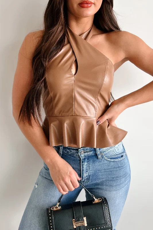 Dangerous Temptation Faux Leather Halter Top (Brown)