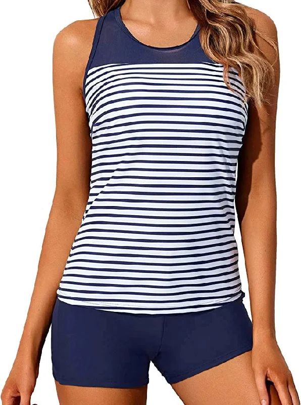 Women's Cut - Out Swim Tops in White with Geometric Shapes for an Edgy Beach StyleSporty Tummy Control Tankini Swimsuits For Teens-Blue White Stripe Women's Cut - Out Swim Tops in White with Geometric Shapes for an Edgy Beach StyleSporty Tummy Control Tankini Swimsuits For Teens-Blue White Stripe