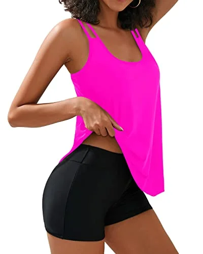 Women's Mesh - Inserted Swim Tops in Black for a Sexy and Modern Beach EnsembleTummy Control Swimwear Tankini Top & Boy Shorts Juniors Bathing Suit-Hot Pink Women's Mesh - Inserted Swim Tops in Black for a Sexy and Modern Beach EnsembleTummy Control Swimwear Tankini Top & Boy Shorts Juniors Bathing Suit-Hot Pink