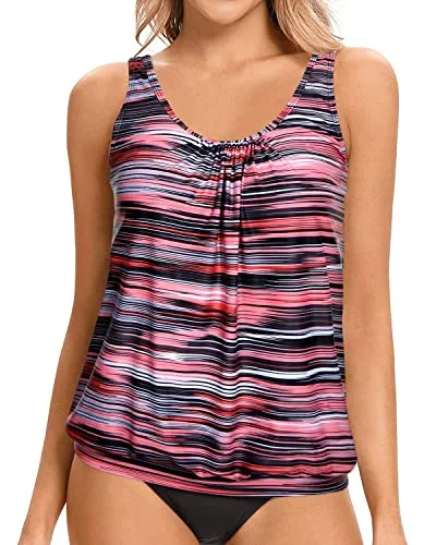 Women's Sheer - Paneled Swim Tops in Blue for a Flirty and Alluring Poolside LookSwim Top Blouson Tankini Top No Bottom Loose Fit-Pink Stripe Women's Sheer - Paneled Swim Tops in Blue for a Flirty and Alluring Poolside LookSwim Top Blouson Tankini Top No Bottom Loose Fit-Pink Stripe