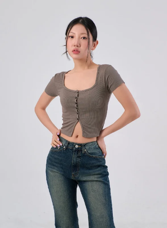 High - Neck Women's Crop Top in Burgundy with Lace Trim for an Elegant and Sophisticated VibeSquare Neck Button Tee IA304 High - Neck Women's Crop Top in Burgundy with Lace Trim for an Elegant and Sophisticated VibeSquare Neck Button Tee IA304
