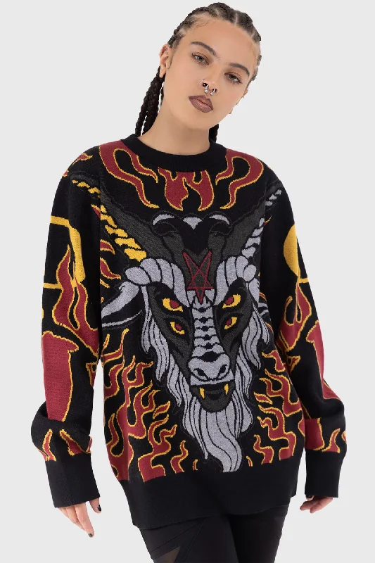 Plus Size Women's Ruffled Hem Sweaters in Floral PrintsInferno Hallowmas Sweater