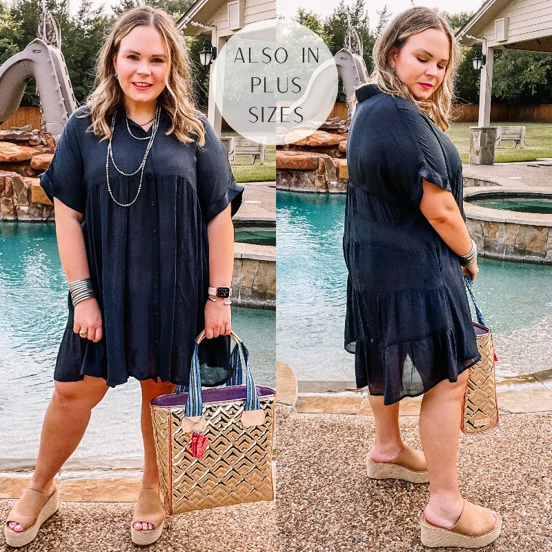 Last Chance Size Small & XL | Wildest Dreams Button Up Short Sleeve Tunic Dress in Black Last Chance Size Small & XL | Wildest Dreams Button Up Short Sleeve Tunic Dress in Black
