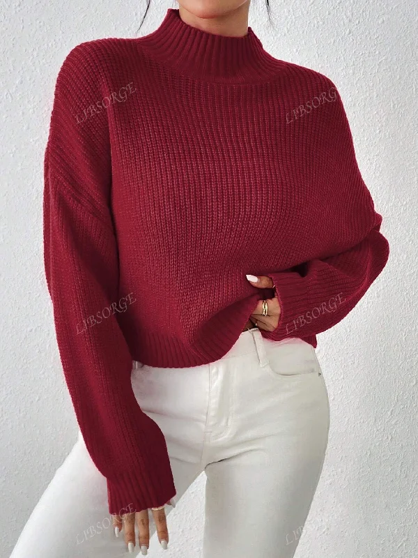 Bell - Sleeve Women's Mohair - Wool Blend SweatersHalf Turtleneck Drop Shoulder Sleeve Pullover Sweater Bell - Sleeve Women's Mohair - Wool Blend SweatersHalf Turtleneck Drop Shoulder Sleeve Pullover Sweater