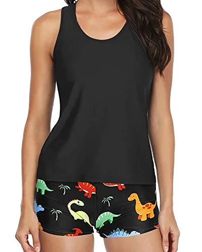 Women's Sheer - Paneled Swim Tops in Blue for a Flirty and Alluring Poolside LookAthletic 3-Piece Tankini Swimsuits Tummy Control Shorts-Black Dinosaur Women's Sheer - Paneled Swim Tops in Blue for a Flirty and Alluring Poolside LookAthletic 3-Piece Tankini Swimsuits Tummy Control Shorts-Black Dinosaur