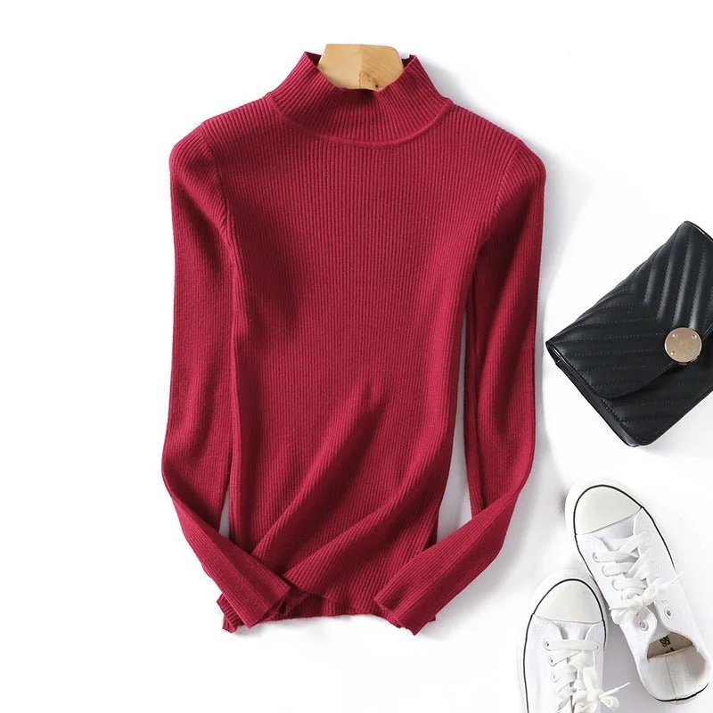 Plus Size Women's Oversized Chunky Knit SweatersHalf turtleneck sweater womens pullover slim knitted bottoming shirt Plus Size Women's Oversized Chunky Knit SweatersHalf turtleneck sweater womens pullover slim knitted bottoming shirt