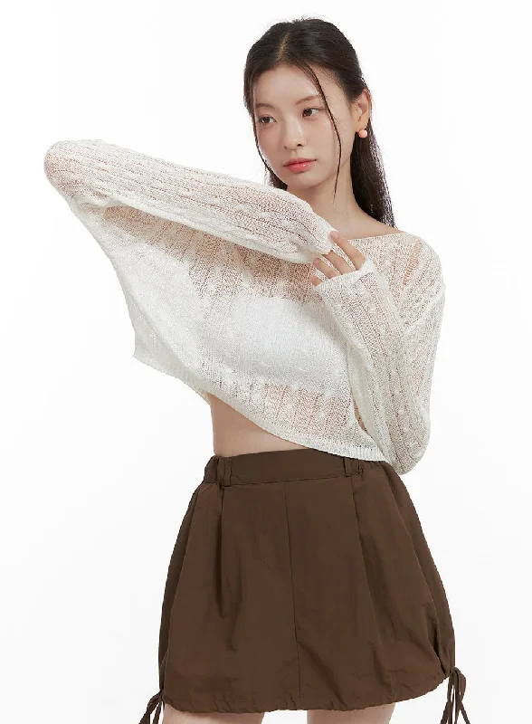 Cable Knit Sheer Crop Sweater OL417