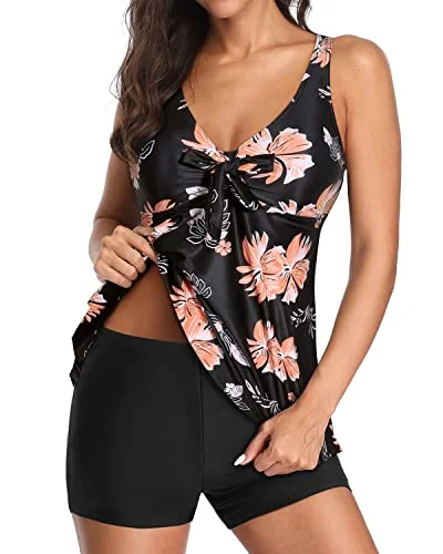 Plus Size Women's Ruffled Bikini Tops in Floral Print for a Feminine Beach LookModest Flowy Tankini Bathing Suits V Neck Swim Tops For Women-Black Orange Floral Plus Size Women's Ruffled Bikini Tops in Floral Print for a Feminine Beach LookModest Flowy Tankini Bathing Suits V Neck Swim Tops For Women-Black Orange Floral