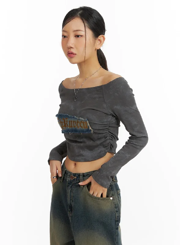 Printed Floral Women's Crop Top in Yellow for a Vibrant and Spring - Inspired OutfitVintage Washed Shirred Crop Top CF420 Printed Floral Women's Crop Top in Yellow for a Vibrant and Spring - Inspired OutfitVintage Washed Shirred Crop Top CF420