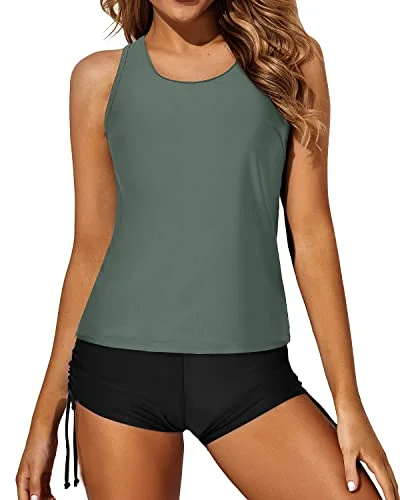 Women's Sheer - Paneled Swim Tops in Blue for a Flirty and Alluring Poolside Look3 Piece Tankini Swimsuits For Women Backless Swim Top Boyshorts And Bra-Army Green And Black Women's Sheer - Paneled Swim Tops in Blue for a Flirty and Alluring Poolside Look3 Piece Tankini Swimsuits For Women Backless Swim Top Boyshorts And Bra-Army Green And Black