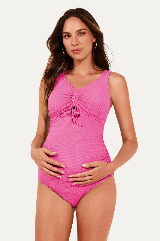 Women's Long - Length One - Pieces in Gray with Asymmetric Hem for a Contemporary and Fashionable LookOne Piece Scalloped Ruched Front Pregnancy Bathing Suit Women's Long - Length One - Pieces in Gray with Asymmetric Hem for a Contemporary and Fashionable LookOne Piece Scalloped Ruched Front Pregnancy Bathing Suit