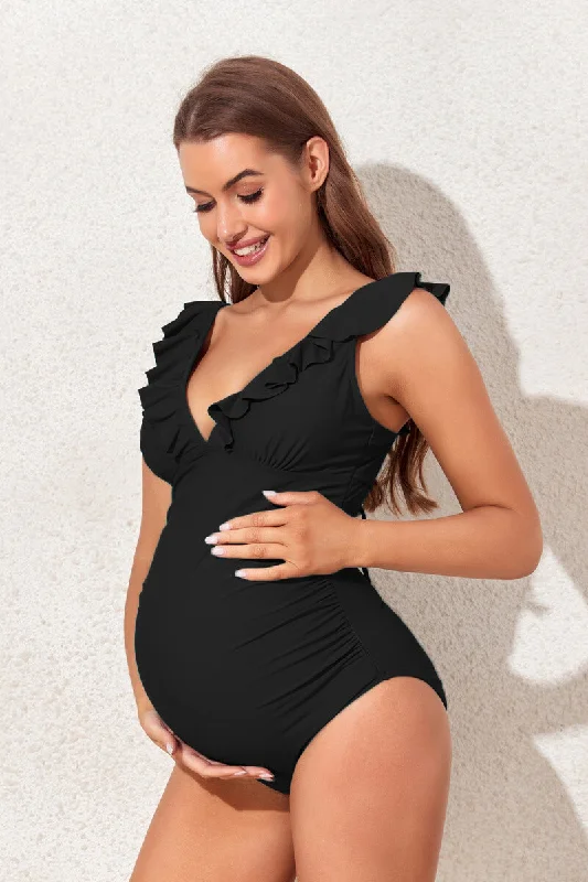 Plus Size Women's Boho - Style One - Pieces in Multicolor with Tassels for a Festival VibeRuffled One Piece Maternity Swimsuit With Lace-Up Back Plus Size Plus Size Women's Boho - Style One - Pieces in Multicolor with Tassels for a Festival VibeRuffled One Piece Maternity Swimsuit With Lace-Up Back Plus Size