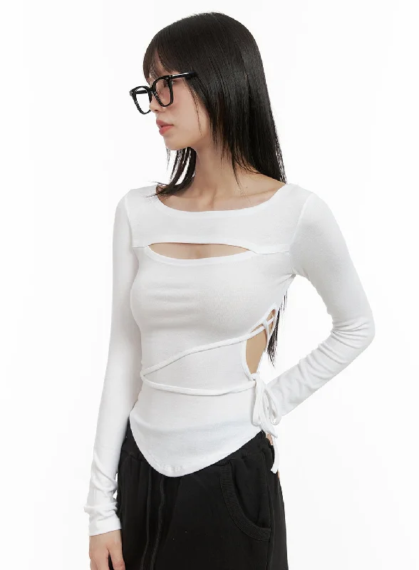 Cut-Out Tie Long Sleeve Crop Tee CG426