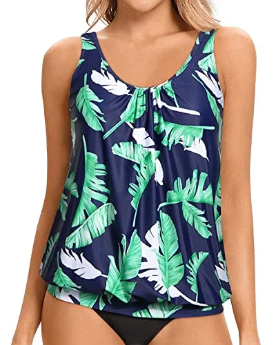 Plus Size Women's Ruffled Bikini Tops in Floral Print for a Feminine Beach LookWomen's Tankini Tops Modest And Flattering Blouson Style-Blue Leaf Plus Size Women's Ruffled Bikini Tops in Floral Print for a Feminine Beach LookWomen's Tankini Tops Modest And Flattering Blouson Style-Blue Leaf