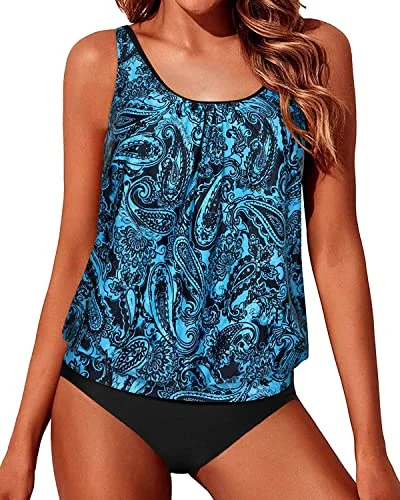 Women's High - Neck Swim Tops in Navy with Zipper for a Sleek and Sporty LookModest Bathing Suits Loose Fit Blouson Tankini Swimsuits For Women-Blue Paisley Women's High - Neck Swim Tops in Navy with Zipper for a Sleek and Sporty LookModest Bathing Suits Loose Fit Blouson Tankini Swimsuits For Women-Blue Paisley