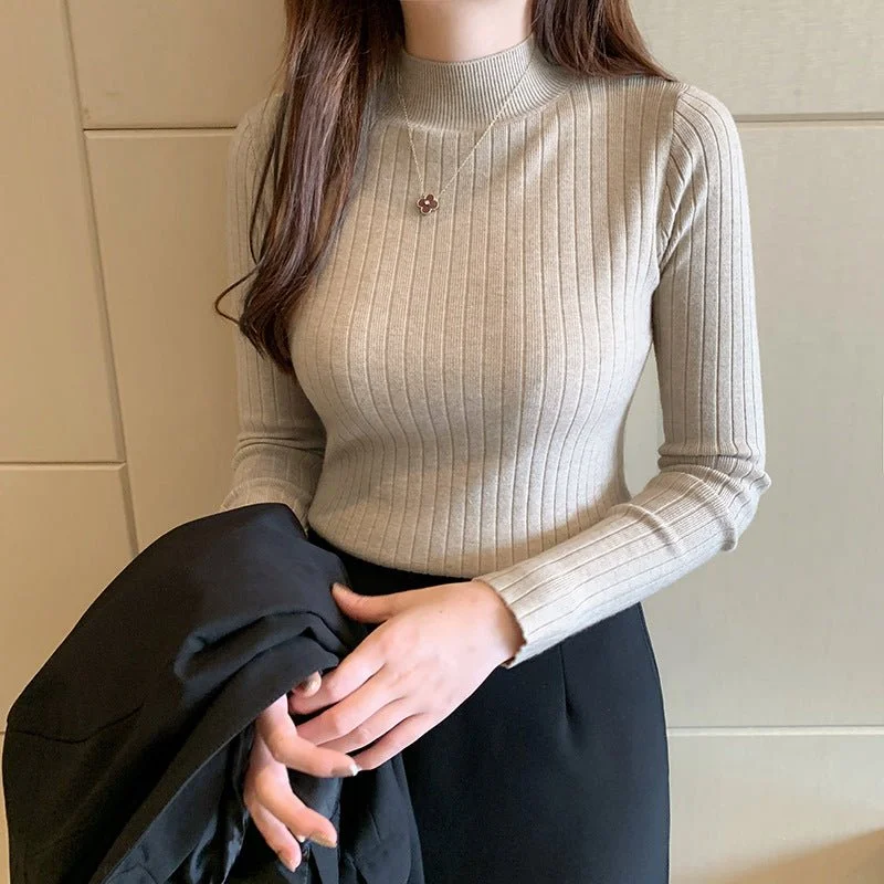 Button - Down Women's Shetland Wool Sweaters in Traditional PatternsWinter knitted sweater for women half turtleneck solid color hi-neck Button - Down Women's Shetland Wool Sweaters in Traditional PatternsWinter knitted sweater for women half turtleneck solid color hi-neck