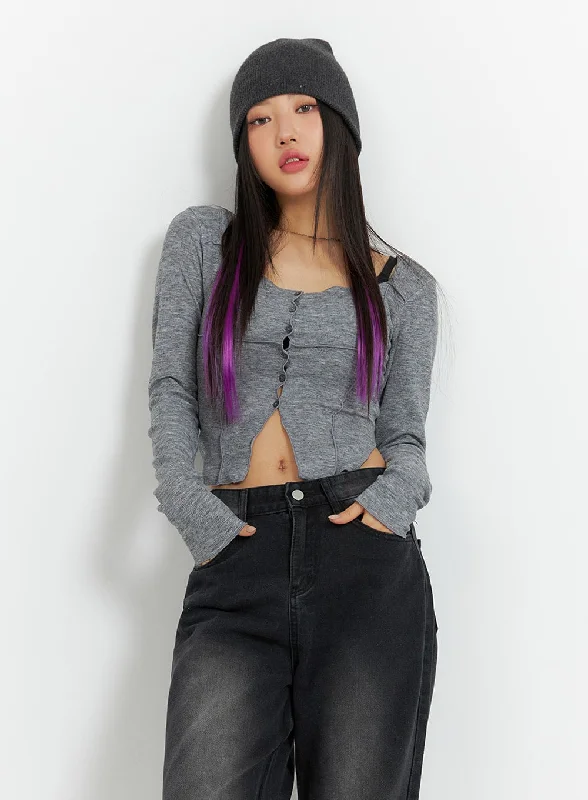 Plunging V - Neck Women's Crop Top in Red for a Bold and Sexy StatementSlit Buttoned Crop Top IM405 Plunging V - Neck Women's Crop Top in Red for a Bold and Sexy StatementSlit Buttoned Crop Top IM405
