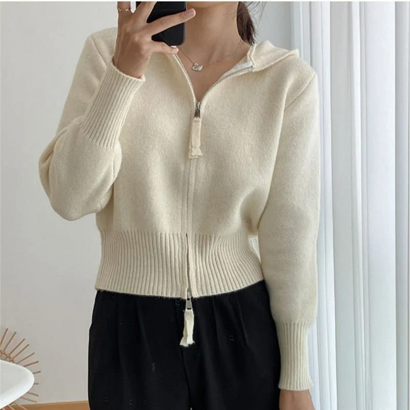 Tie - Front Women's Lambswool Sweaters in Pastel HuesSolid color knitted sweater