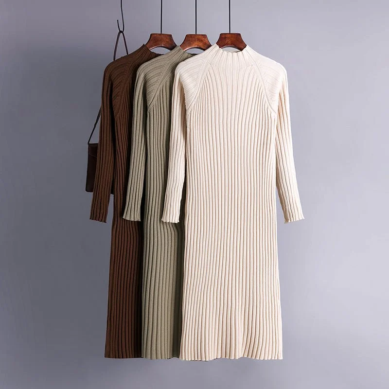 Plus Size Women's Embroidered Sweaters in Ethnic StylesHalf turtleneck sweater dress for women autumn and winter mid-length over-knee slim fit inner wear with coat knitted dress Korean version Plus Size Women's Embroidered Sweaters in Ethnic StylesHalf turtleneck sweater dress for women autumn and winter mid-length over-knee slim fit inner wear with coat knitted dress Korean version