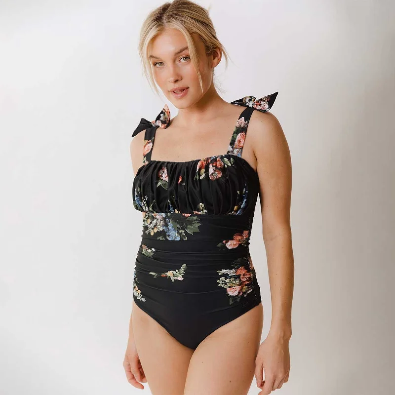 Women's Lace - Embellished One - Pieces in Cream for a Romantic and Vintage - Inspired LookRuched Bow One-Piece, Rose Black Women's Lace - Embellished One - Pieces in Cream for a Romantic and Vintage - Inspired LookRuched Bow One-Piece, Rose Black