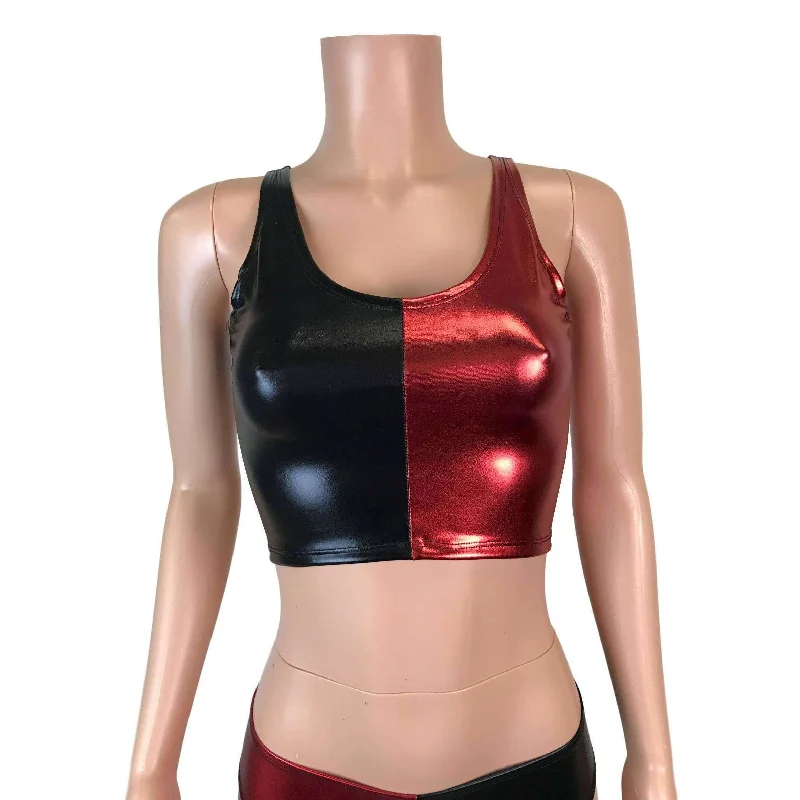 Crop Tank Top - Harley Quinn Black/Red Metallic