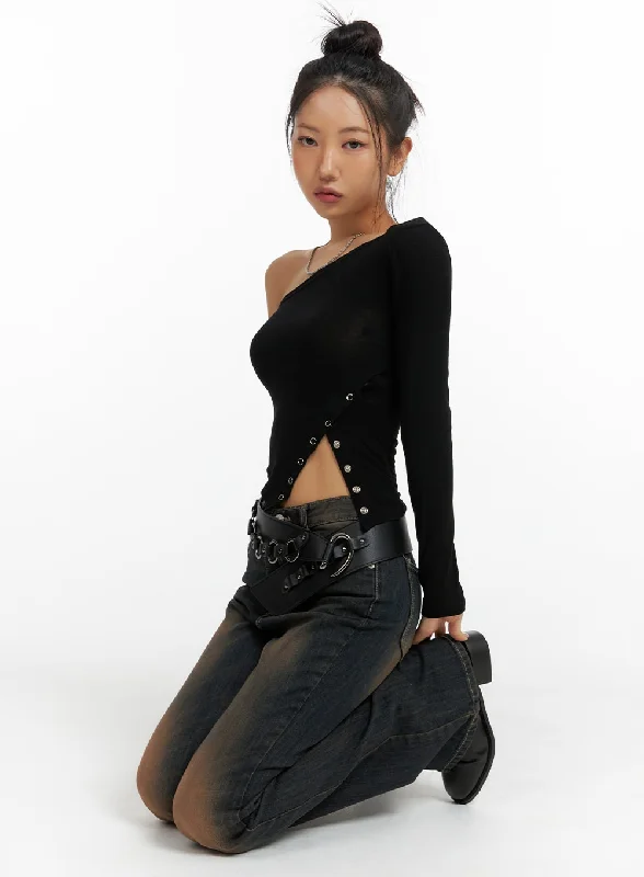 High - Neck Women's Crop Top in Burgundy with Lace Trim for an Elegant and Sophisticated VibeAsymmetrical One-Shoulder Side Cut Long Sleeve CF416 High - Neck Women's Crop Top in Burgundy with Lace Trim for an Elegant and Sophisticated VibeAsymmetrical One-Shoulder Side Cut Long Sleeve CF416