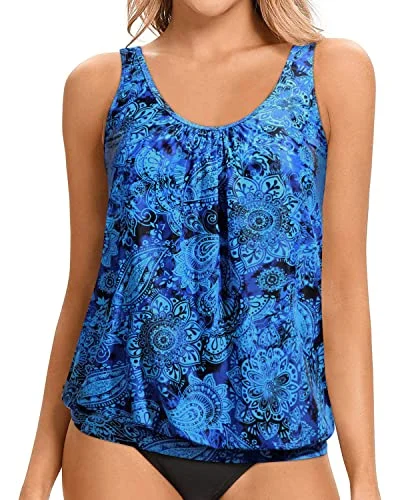 Women's Blouson Tankini Top Modest Loose Fit Swim Top