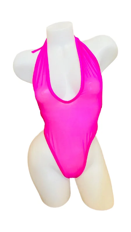 Mesh One Piece Y-Back Bodysuit Pink