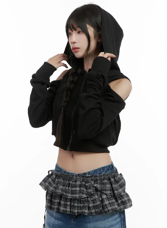 Zip-up Cut Out Crop Hoodie CS419