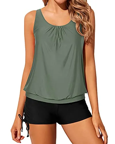 Women's Crochet - Trimmed Swim Tops in White for a Boho - Inspired Beach OutfitWomen 2 Piece Bathing Suits Boyshorts Loose Fit Blouson Tankini Swimsuits-Olive Green Women's Crochet - Trimmed Swim Tops in White for a Boho - Inspired Beach OutfitWomen 2 Piece Bathing Suits Boyshorts Loose Fit Blouson Tankini Swimsuits-Olive Green