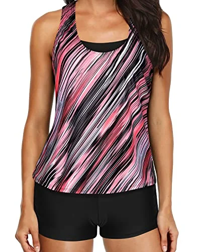 Women's Sheer - Paneled Swim Tops in Blue for a Flirty and Alluring Poolside LookWomen's Push Up Padded Tankini Top And D-Ring Strappy Swimsuit-Pink Stripe Women's Sheer - Paneled Swim Tops in Blue for a Flirty and Alluring Poolside LookWomen's Push Up Padded Tankini Top And D-Ring Strappy Swimsuit-Pink Stripe