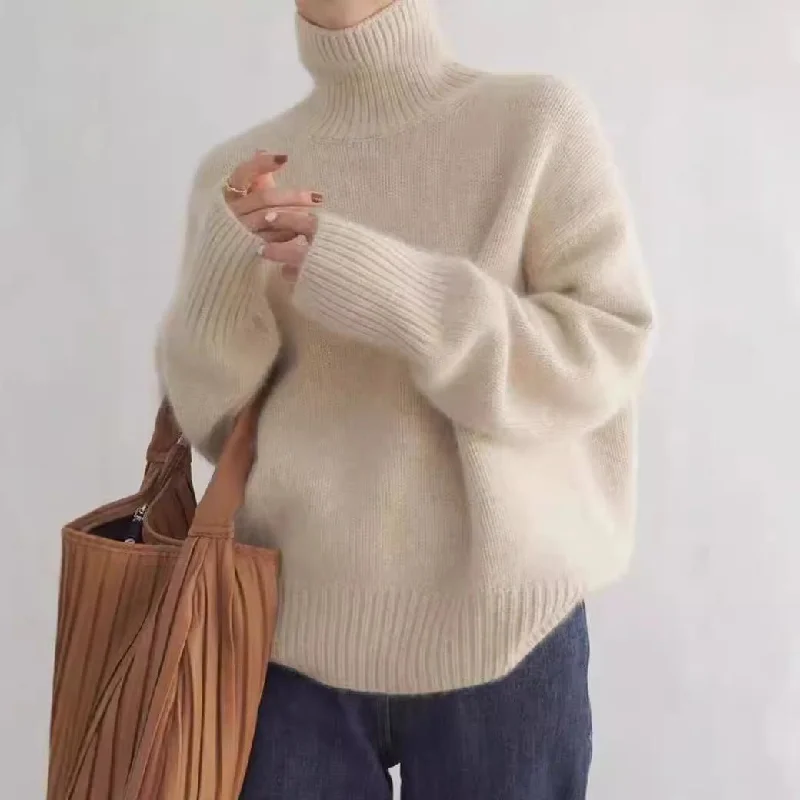 Mock Neck Women's Alpaca Wool Sweaters in Earth TonesLazy style high collar knitted sweater for women korean style Mock Neck Women's Alpaca Wool Sweaters in Earth TonesLazy style high collar knitted sweater for women korean style
