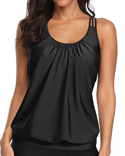 Women's High - Neck Swim Tops in Navy with Zipper for a Sleek and Sporty LookT Back Padded Push Up Bra Blouson Tankini Top Swimsuits For Women-Black Women's High - Neck Swim Tops in Navy with Zipper for a Sleek and Sporty LookT Back Padded Push Up Bra Blouson Tankini Top Swimsuits For Women-Black
