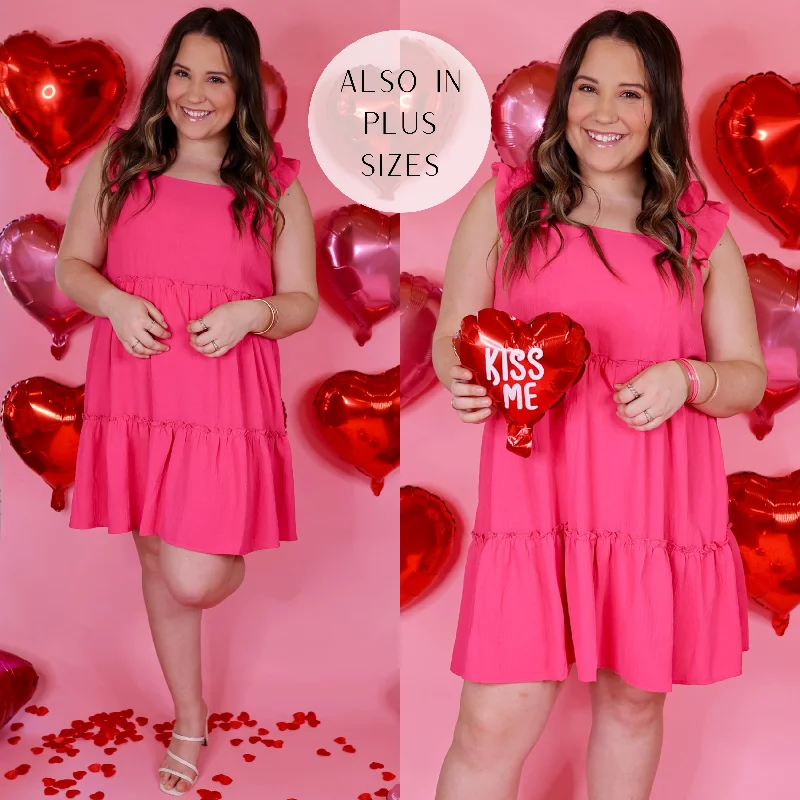Last Chance Size 3XL | Instant Confidence Ruffle Strap Tiered Tank Dress in Hot Pink Last Chance Size 3XL | Instant Confidence Ruffle Strap Tiered Tank Dress in Hot Pink