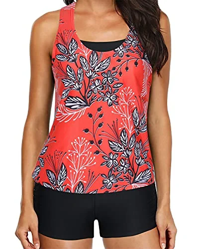 Plus Size Women's Print - Blocked Swim Tops in Multicolor for a Trendy and Fashion - Forward LookAthletic Tankini Tops Padded Bra And Boyshorts-Red Floral Plus Size Women's Print - Blocked Swim Tops in Multicolor for a Trendy and Fashion - Forward LookAthletic Tankini Tops Padded Bra And Boyshorts-Red Floral