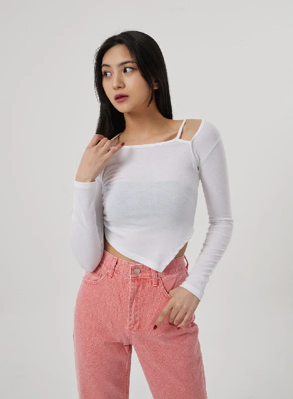High - Neck Women's Crop Top in Burgundy with Lace Trim for an Elegant and Sophisticated VibeUnbalanced Hem Layered Top BF310 High - Neck Women's Crop Top in Burgundy with Lace Trim for an Elegant and Sophisticated VibeUnbalanced Hem Layered Top BF310
