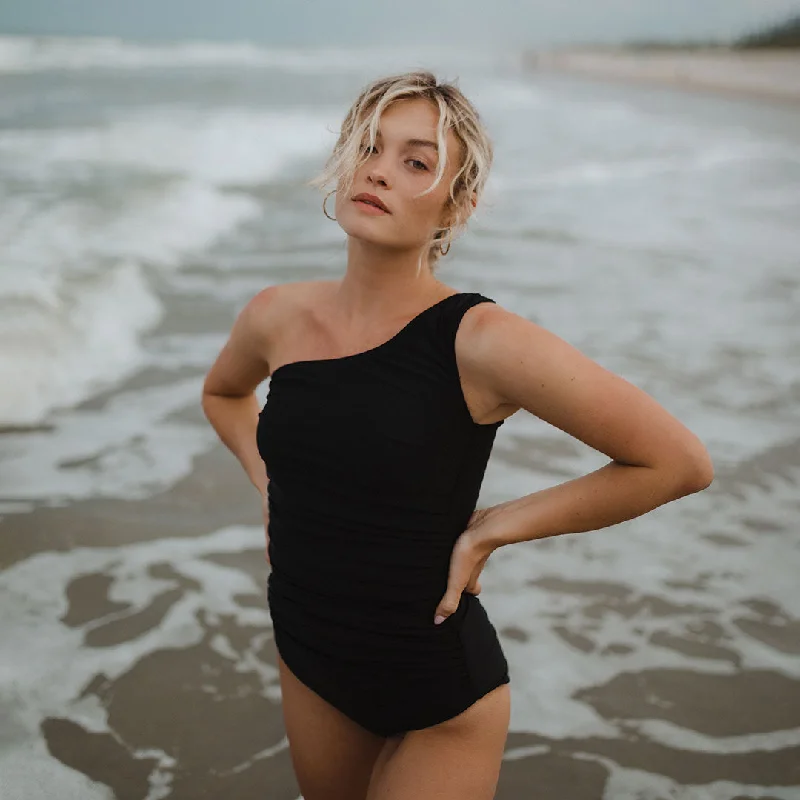 Women's Metallic One - Pieces in Silver for a Shiny and Eye - Catching Night OutfitIcon Ruched One-Piece, Black Women's Metallic One - Pieces in Silver for a Shiny and Eye - Catching Night OutfitIcon Ruched One-Piece, Black