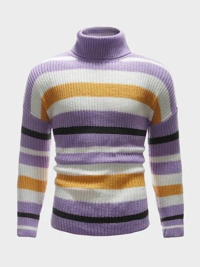 High - Low Hem Women's Cashmere - Blended SweatersSHEIN Turtleneck Drop Shoulder Striped Pattern Sweater High - Low Hem Women's Cashmere - Blended SweatersSHEIN Turtleneck Drop Shoulder Striped Pattern Sweater