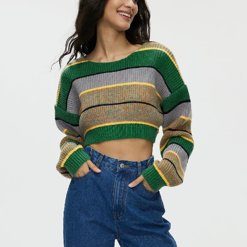 Plus Size Women's Oversized Chunky Knit SweatersStriped contrast color loose knitted short sweater Plus Size Women's Oversized Chunky Knit SweatersStriped contrast color loose knitted short sweater
