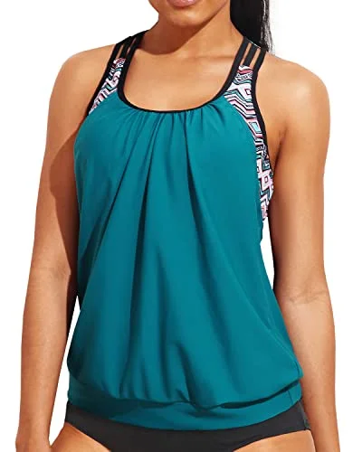 Plus Size Women's Print - Blocked Swim Tops in Multicolor for a Trendy and Fashion - Forward LookLadies Blouson Tankini Top Double Up Swim Top Sporty Bathing Suit Top-Green Geometric Plus Size Women's Print - Blocked Swim Tops in Multicolor for a Trendy and Fashion - Forward LookLadies Blouson Tankini Top Double Up Swim Top Sporty Bathing Suit Top-Green Geometric