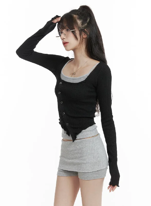 Plunging V - Neck Women's Crop Top in Red for a Bold and Sexy StatementAsymmetrical Neck Solid Button Long Sleeve Top CA402 Plunging V - Neck Women's Crop Top in Red for a Bold and Sexy StatementAsymmetrical Neck Solid Button Long Sleeve Top CA402