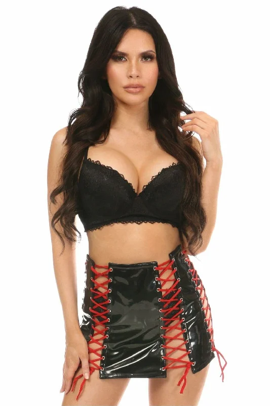 Maxi - length floral print skirt for summer beach vacationsBlack Patent Lace-Up Skirt W/Red Lacing Maxi - length floral print skirt for summer beach vacationsBlack Patent Lace-Up Skirt W/Red Lacing