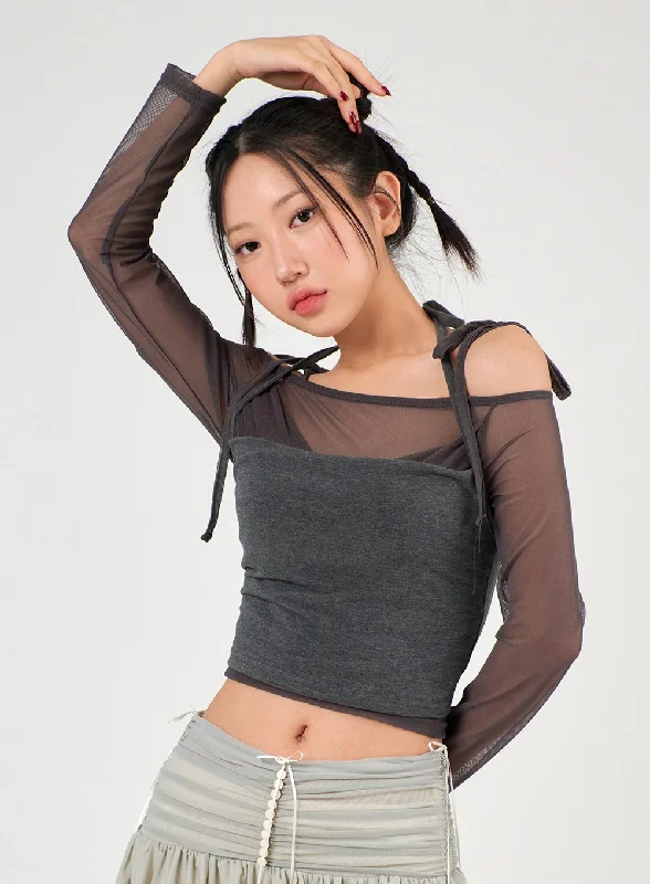 Sleeveless Women's Linen Crop Top in Natural for a Breathable and Casual Summer StyleSheer Long Sleeve Top & Halter Tank Top Set IJ402 Sleeveless Women's Linen Crop Top in Natural for a Breathable and Casual Summer StyleSheer Long Sleeve Top & Halter Tank Top Set IJ402