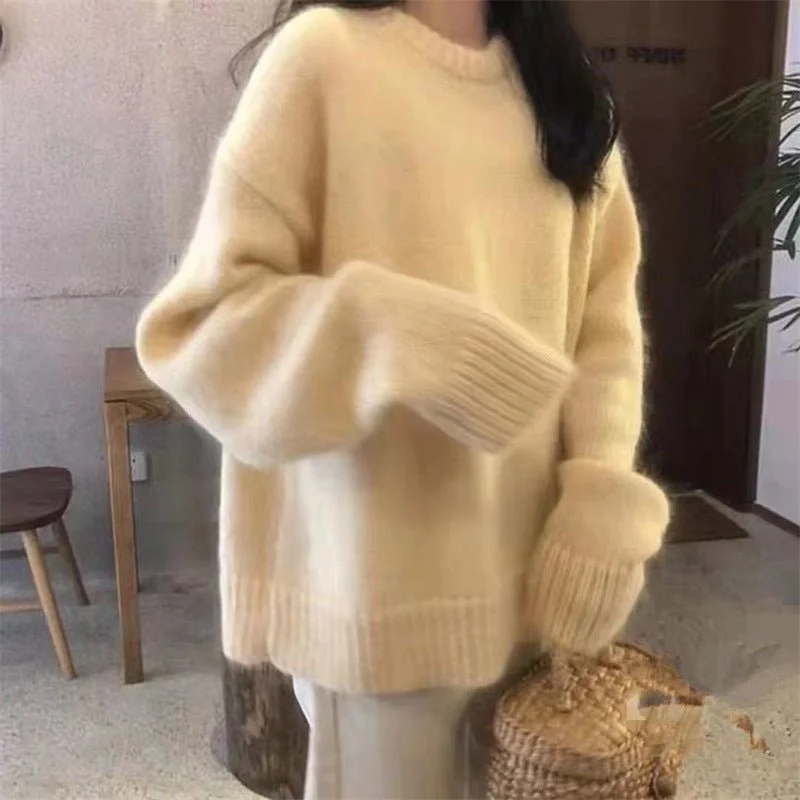 Bell - Sleeve Women's Mohair - Wool Blend SweatersSolid color knitted sweater soft & loose outer wear Bell - Sleeve Women's Mohair - Wool Blend SweatersSolid color knitted sweater soft & loose outer wear