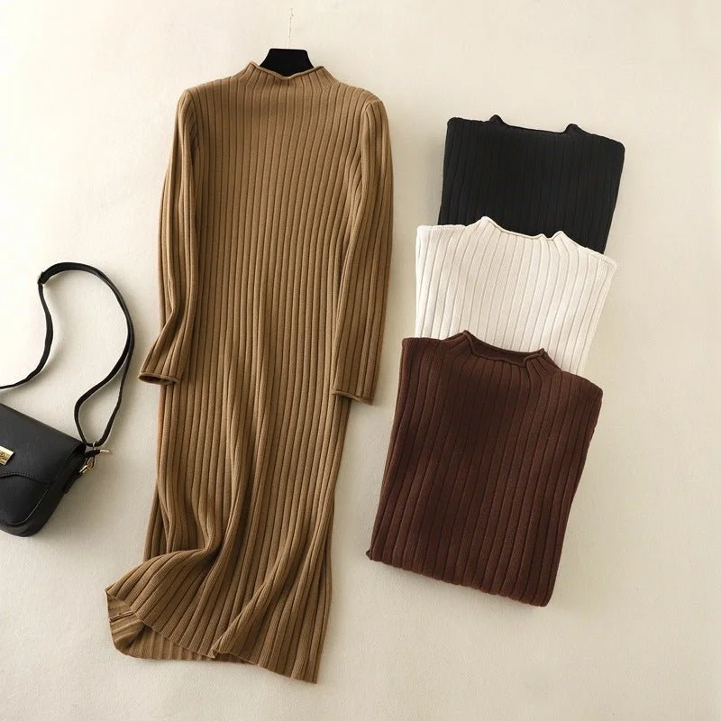V - Neck Women's Ribbed Wool Sweaters for FallWomen autumn and winter slim medium and long style over the knee Korean style long-sleeved sweater dress women V - Neck Women's Ribbed Wool Sweaters for FallWomen autumn and winter slim medium and long style over the knee Korean style long-sleeved sweater dress women
