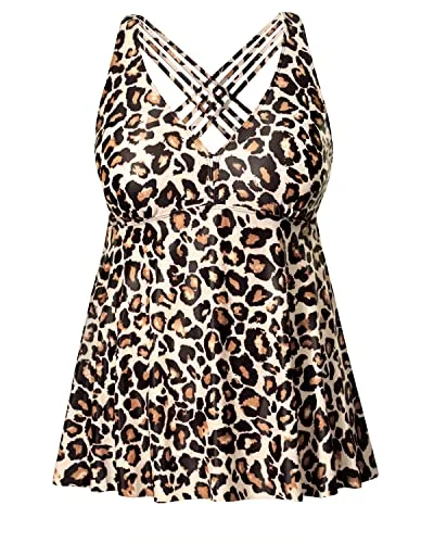 Plus Size Women's Print - Blocked Swim Tops in Multicolor for a Trendy and Fashion - Forward LookPlus Size Flowy Swimming Top Criss Cross Strappy Back Bathing Suit Top-Leopard Plus Size Women's Print - Blocked Swim Tops in Multicolor for a Trendy and Fashion - Forward LookPlus Size Flowy Swimming Top Criss Cross Strappy Back Bathing Suit Top-Leopard